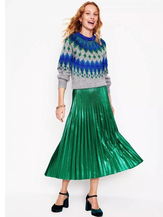Boden Dresses & Skirts - Boden Green Camilla Metallic Pleated Skirt Size 6